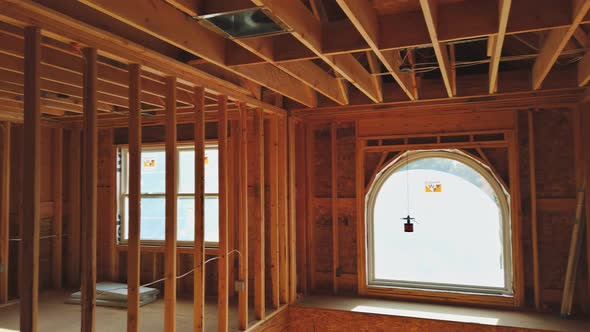 Wooden Beams and Wall To Ceiling Framed Building Residential Home Construction Interior