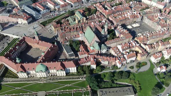 Aerial view of The Gardens of the Royal Castle in Warsaw, Poland