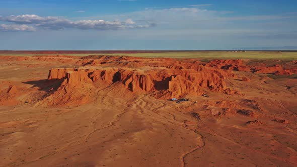 Bayanzag Flaming Cliffs at Sunset in Mongolia