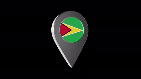 3d Animation Map Navigation Pointer With Guyana Flag With Alpha Channel  -4K