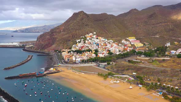 View From the Height of the Golden Sand and the Surrounding Landscape of the Beach Las Teresitas