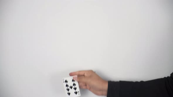Closeup Hands Magician Is Making Trick Shaking Hand Changing Card Air
