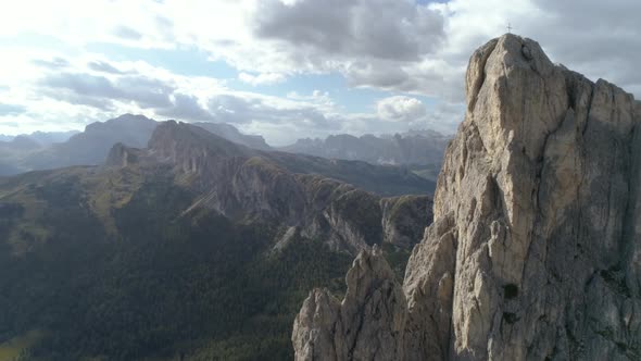 Epic Aerial Flying Through a Mountain Peak in the Italian Dolomites