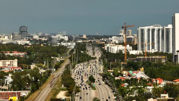 Aerial 7x zoom video Biscayne Boulevard North Miami FL