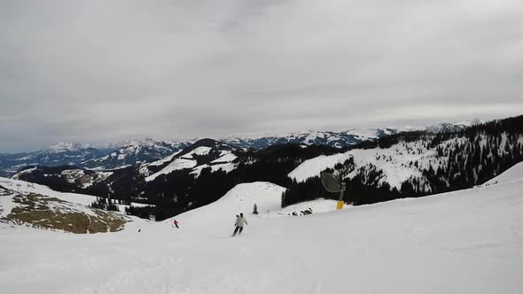 Skiing and snowboarding in the Swiss alps in Ellmau, Austria at SkiWelt resort.