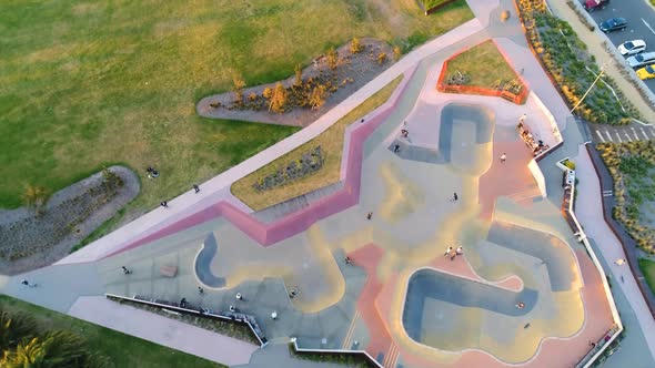 St Kilda Skatepark Tilt Camera to Melbourne CBD Aerial Shot