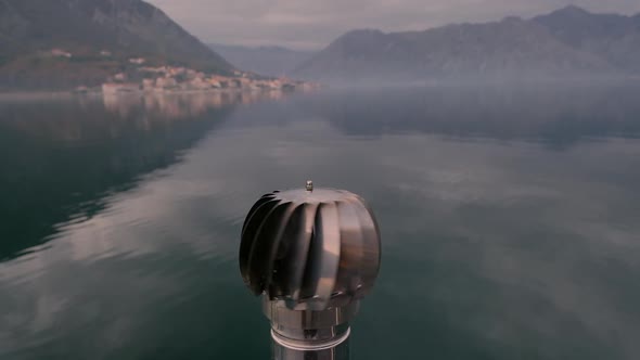 View on the mountains of Montenegro from a yacht  in winter time