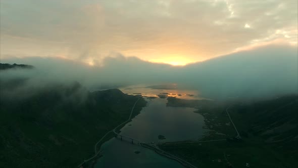 Midnight sun from above the clouds on Lofoten