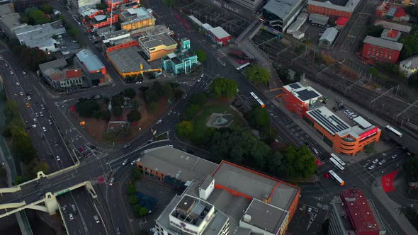 Top View Of Intersections In Roma Street, Brisbane, Queensland, Australia - aerial drone shot