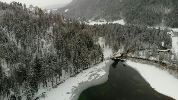 Beautiful view on an Lake with Mountains in Schiederweiher in Upper Austria Drone Video