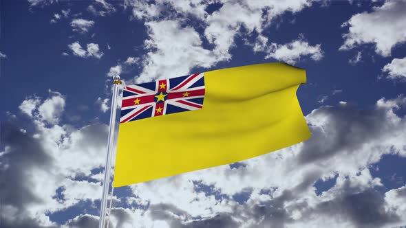 Niue Flag With Sky 4k