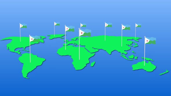 Flag Of Djibouti Around The World Flying Wave Animation