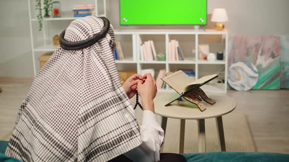 Man Reading Quran Praying Closeup Islamic Religion