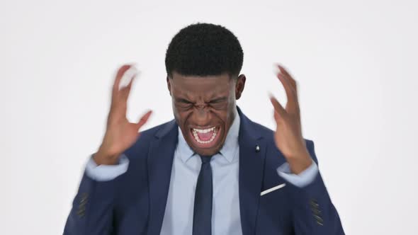 African Businessman Shouting Screaming on White Background