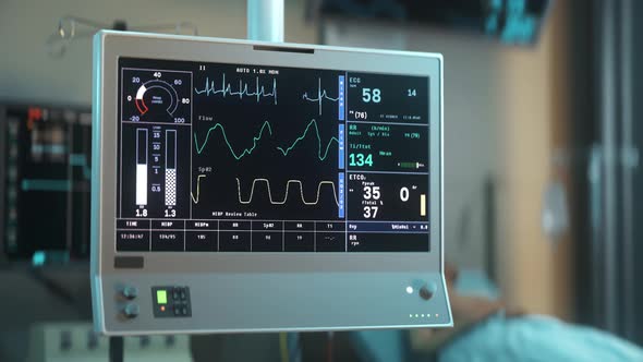 Machine testing breathing organs of patient at emergency care hospital alt