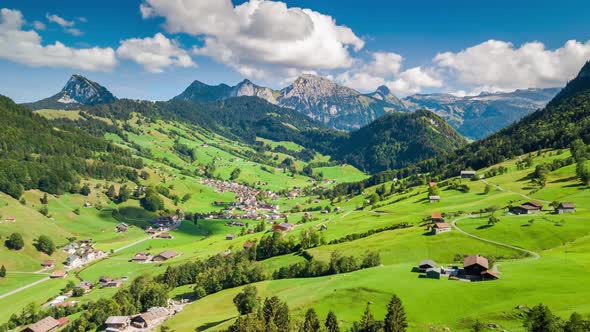 Beautiful drone hyperlapse taken on a sunny day in the summer. Some clouds are passing by. The camer