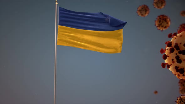 Ukraine Flag With Corona Virus Attack 4K
