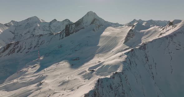 Drone Flight In Winter Over Kitzsteinhorn Mountain