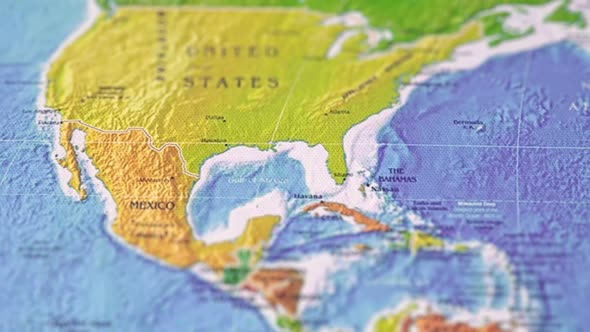 Geographic Map Image Of The Earth Surface USA And Canada.