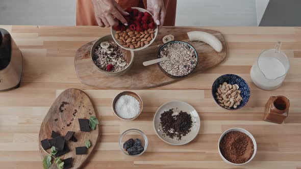 Top View of Woman Making Vegan Breakfast