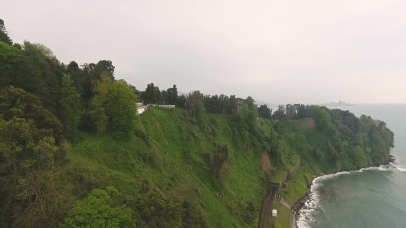 View of Railroad Tunnel on Hills of Batumi Botanical Garden, Transportation