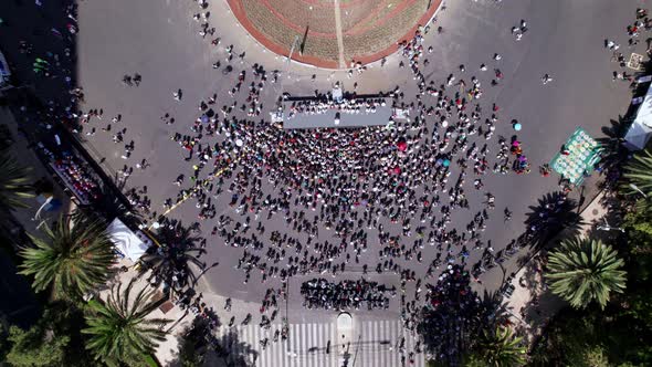 Aerial Birds Eye View Of Glorieta De La Palma Roundabout With Crowds To See The New Ahuehuete Tree G