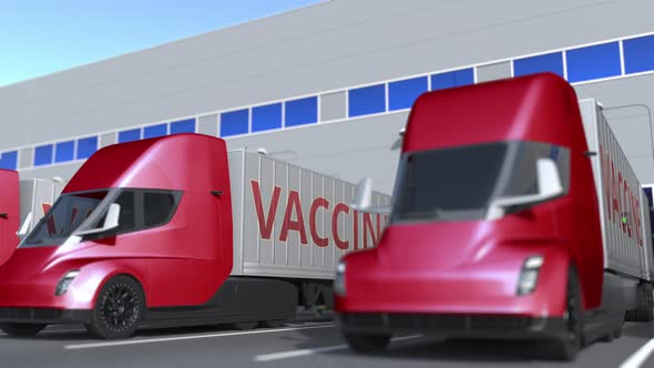 Vaccine Being Loaded or Unloaded From Trailer Trucks at Warehouse