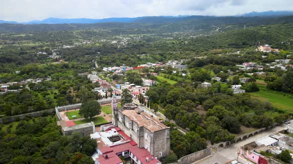 Drone view of catholic temple in central mexico