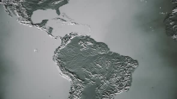 Flat Earth with Land Relief Map in Smoky Ocean Fantasy Concept Animation. alt