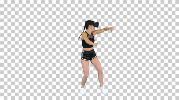 Girl Playing Virtual Reality Dancing Game, Alpha Channel