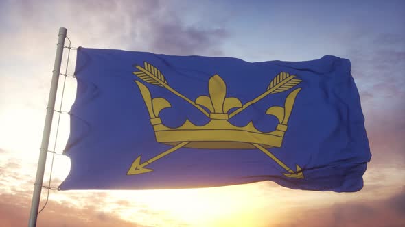 Suffolk Flag England Waving in the Wind Sky and Sun Background