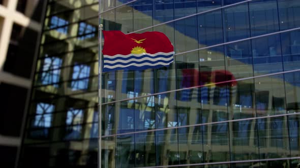 Kiribati Flag Waving On A Skyscraper Building