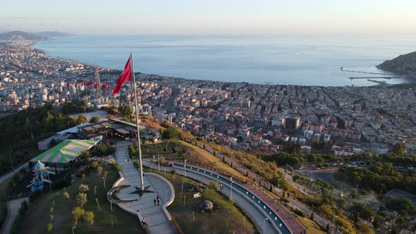 Aerial View Alanya Turkey  Resort Town Seashore