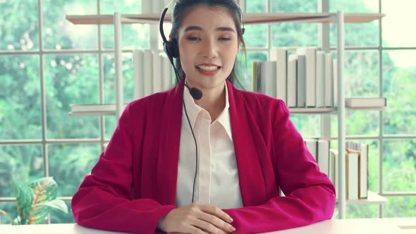 Video Call Camera View of Businesswoman Talks Actively in Videoconference