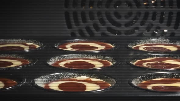 Time Lapse of Baking Process of Chocolate Muffins in Oven