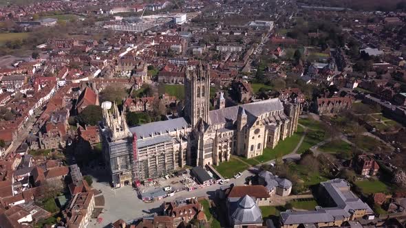 Aerial shot of Canterbury Cathedral in Canterbury, Kent