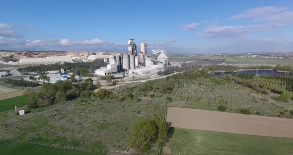 Cement Factory Pollutes Environment Drone Shot