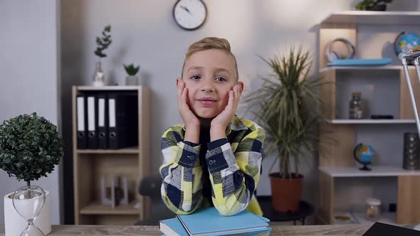 Modern Little Boy which Making Sign OK While Looking at Camera with Pleasant Smile