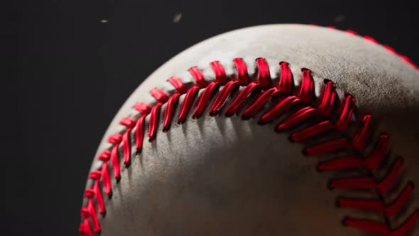 Astonish animation of baseball. An isolated leather ball on the dark background