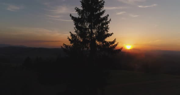 Sunset in Mountains Aerial View