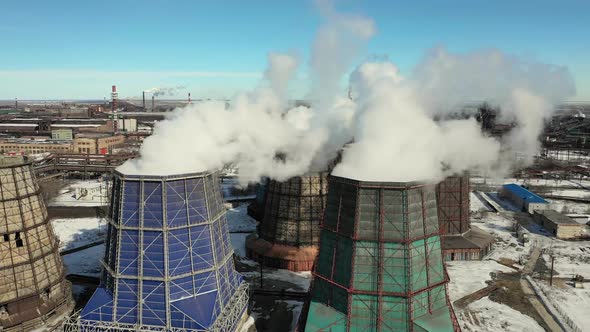 Industrial Chimney Produces Dirty Smog in Atmosphere