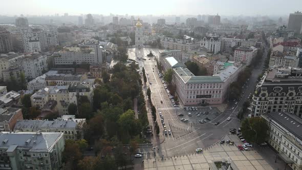 Cityscape of Kyiv, Ukraine. Aerial View, Slow Motion