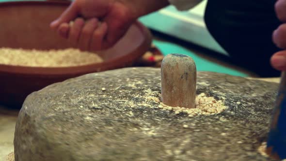 Crushing Wheat With Turning Stone To Make Flour 8