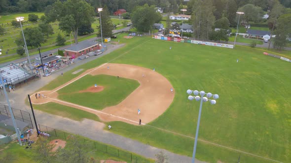 Aerial drone shot during a local baseball game