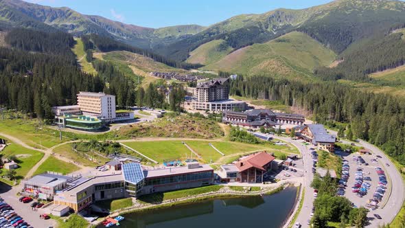 Aerial view of the Jasna recreation center in Demanovska Dolina in Slovakia