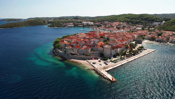 Aerial View of Korcula Old Town on Korcula Island Croatia