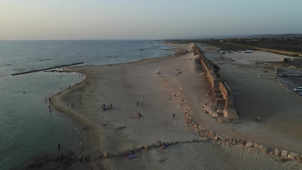 Aerial view of Caesarea Maritima and the sea 