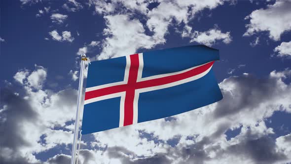 Iceland Flag With Sky 4k