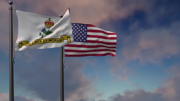 Annapolis City Flag Waving Along With The National Flag Of The USA - 4K