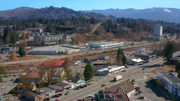 Aerial View of a Commercial District on Fraser Way in Abbotsford BC